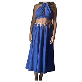 Conjunto de Saia Longa e Top Cult Gaia Azul Azul