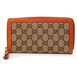 Gucci GG Canvas Bamboo Reißverschluss-Langgeldbörse Beige Orange