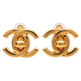 Orecchini vintage Chanel Coco Mark Turnlock D'oro