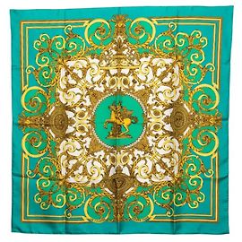 Hermès Sciarpa Hermes Carre 90 LES TUILERIES D'oro Verde