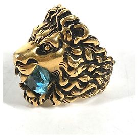 Anello Leone in Oro e Pietra Azzurro Chiaro Gucci D'oro Blu chiaro