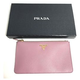 Prada Saffiano Leder Kosmetik Flache Pouch Pink Lila