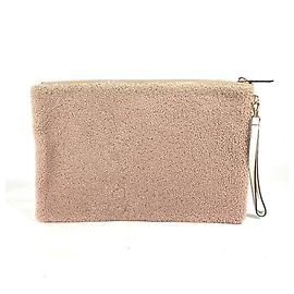 FENDI Mouton Boa Pouch Clutch Bag Rosa Bege