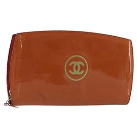 Chanel CC Logo Zip Around Patent Long Orange