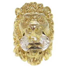 Gucci Lion Head Metal Stone Gold Ring Golden