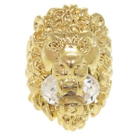 Anel de metal com cabeça de leão e pedra Gucci Dourado