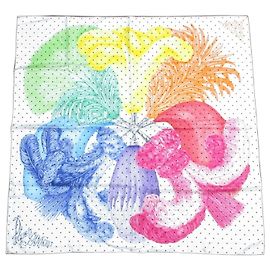 Hermès Hermes Carre 90 Plumets et Panaches Lenço de Seda Branco Multicor