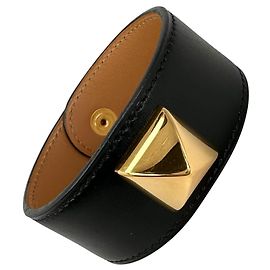 Hermès Medor Bangle Black and Brown Leather Brown Black