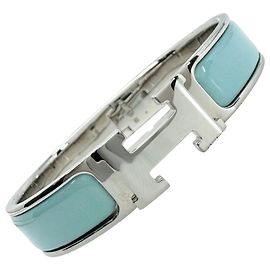Hermès Bracciale Click H Hermes Argento Blu chiaro