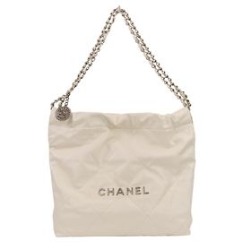 Chanel 22 Chain Coco Mark Leder Schultertasche Weiß