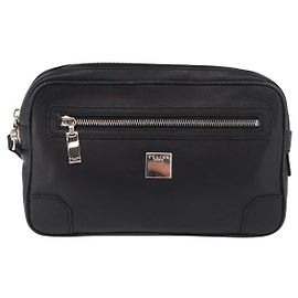 Céline Celine Vintage Zip Wristlet Clutch Leather Black