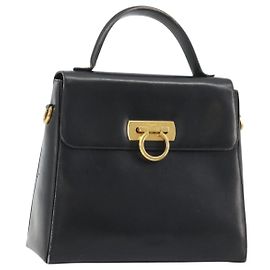 Borsa Salvatore Ferragamo Gancini in pelle nera e oro Auth 191365 Nero D'oro