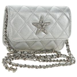 CHANEL Matelasse Chain Shoulder Bag Lamb Skin Silver CC Auth 190674SAM Plata