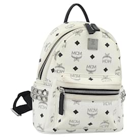 MCM Vicetos Backpack PVC Leather White Silver Auth ka5127 Silvery White