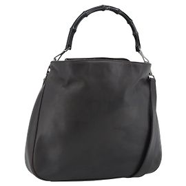 Bolsa de Ombro GUCCI Bamboo de Couro 2way Marrom Prata 0011577 Auth mr2670 Marrom Prata