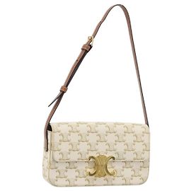 Céline Bolsa de Ombro CELINE Triomphe em Couro Branco Ouro Auth BA13935M Branco Dourado