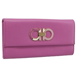 Salvatore Ferragamo Gancini Long Wallet Leather Pink Gold Auth ar14073V Pink Golden