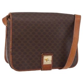 Céline Bolsa de Ombro CELINE Macadam PVC Couro Marrom Ouro Auth 191021 Marrom Dourado