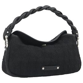 Borsa Salvatore Ferragamo Gancini in Cotone Nero Argento Auth BA13932A Nero Argento