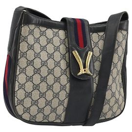 Borsa a tracolla GUCCI GG Supreme in PVC e pelle blu navy e oro Auth 190743 D'oro Blu navy