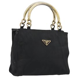 Borsa PRADA Nylon Nero Oro Auth ar14012 Nero D'oro