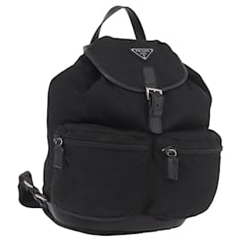 PRADA Backpack Nylon Black Silver Auth 188443 Black Silvery