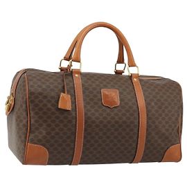 Céline Bolsa Boston CELINE em lona Macadam PVC Couro Marrom Ouro Auth ep14989A Marrom Dourado
