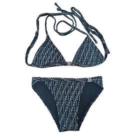 Fendi FF Monogramm Bikini-Set Schwarz Grau