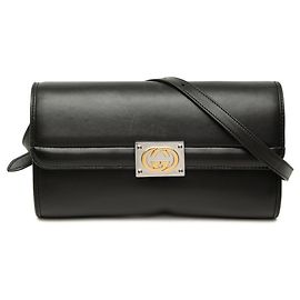 Bolsa de ombro em couro preto com Interlocking G Gucci Preto
