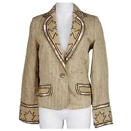 Christian Dior Beige Silk Embroidered Jacket Brown Beige