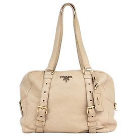 Prada 2000s Bauletto Shopper Shoulder Bag Beige