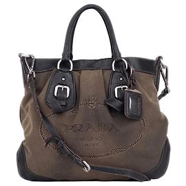 Prada Jacquard Canvas Shopper Handtasche aus den 2000ern Grün