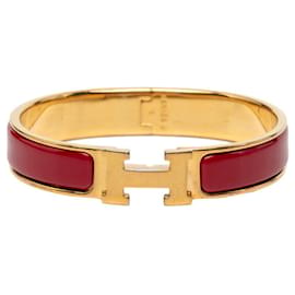 Hermès Hermes Click H PM Enamel Bracelet Bangle Red Golden