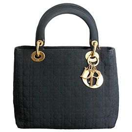 Dior Lady Dior Black Canvas Handbag Black