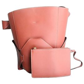 Borsa a secchiello Céline rosa scuro in pelle e tela Marrone Rosa