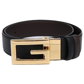Gucci Square G Buckle Reversible Belt Black Golden Dark brown
