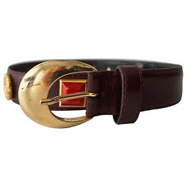 Cinto de couro Yves Saint Laurent com pedras preciosas Marrom Gold hardware