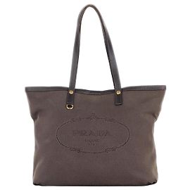 Prada 2000s Jacquard Canvas Shopper Tote Handbag Brown