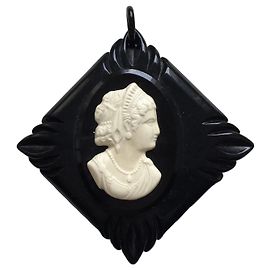 Pendentif Bakélite Vintage Camé Noir & Blanc Noir Blanc