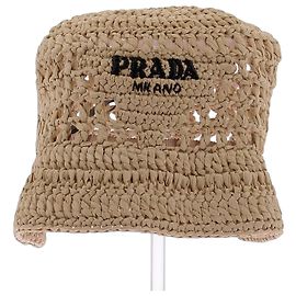 Prada Raffia Bucket Hat Beige Beige