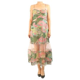 Fendi Grünes Mesh-Slip-Kleid mit Blumenmuster - Größe UK 10 Grün