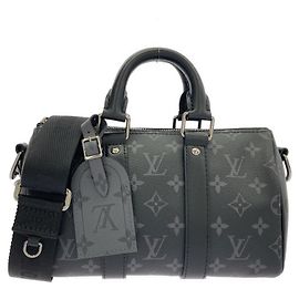 Louis Vuitton Monogram Eclipse Reverse Keepall Bandoulière 25cm Nero Grigio