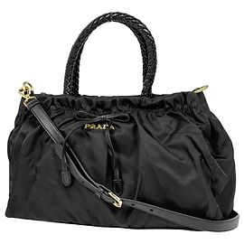 Borsa Prada PRADA Logo Ribbon 2-Way Nylon Nero Nero