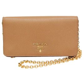Prada Women's Leather Chain/Shoulder Wallet Light brown