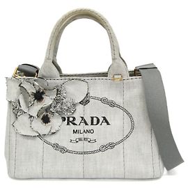 Bolsa Prada Canapa Flower Corsage Denim Branco