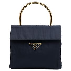 Sac à main Prada Black Tessuto Metal Top Handle Noir