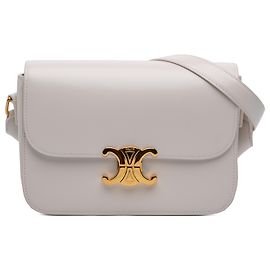 Céline Celine White Classique Shiny Calfskin Triomphe Crossbody Blanc