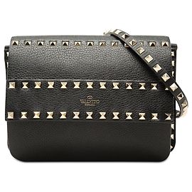Bolsa Transversal Valentino Rockstud em couro de bezerro de grão pequeno preto Preto