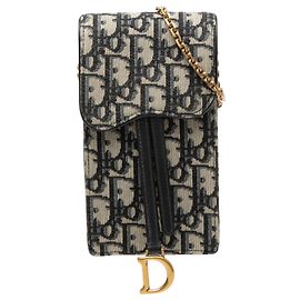 Pochette Verticale Saddle en Toile Oblique Bleue Dior Bleu Bleu Marine