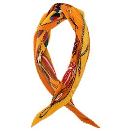 Lenço de seda plissada Hermès Orange Les Folies du Ciel 140 Laranja